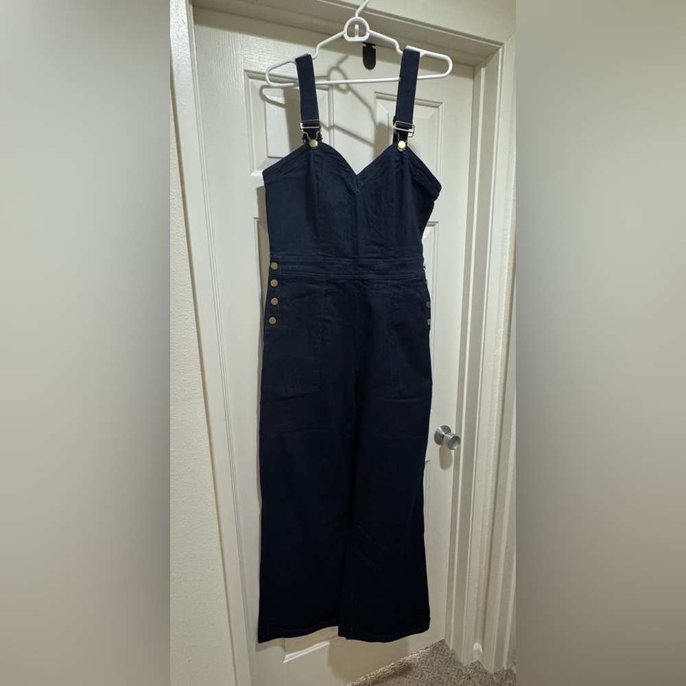 Voodoo Vixen Navy denim overalls with Gold Button Accents